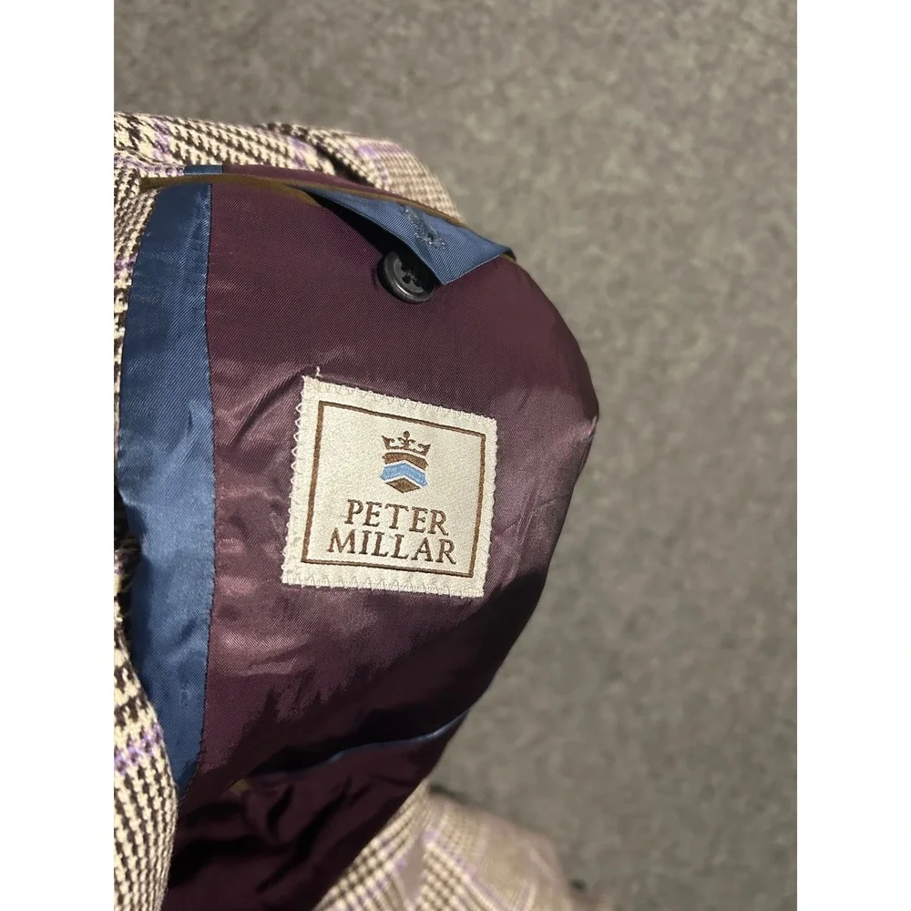Peter millar sport blazer jacket windowpane size 42R brown purple wool